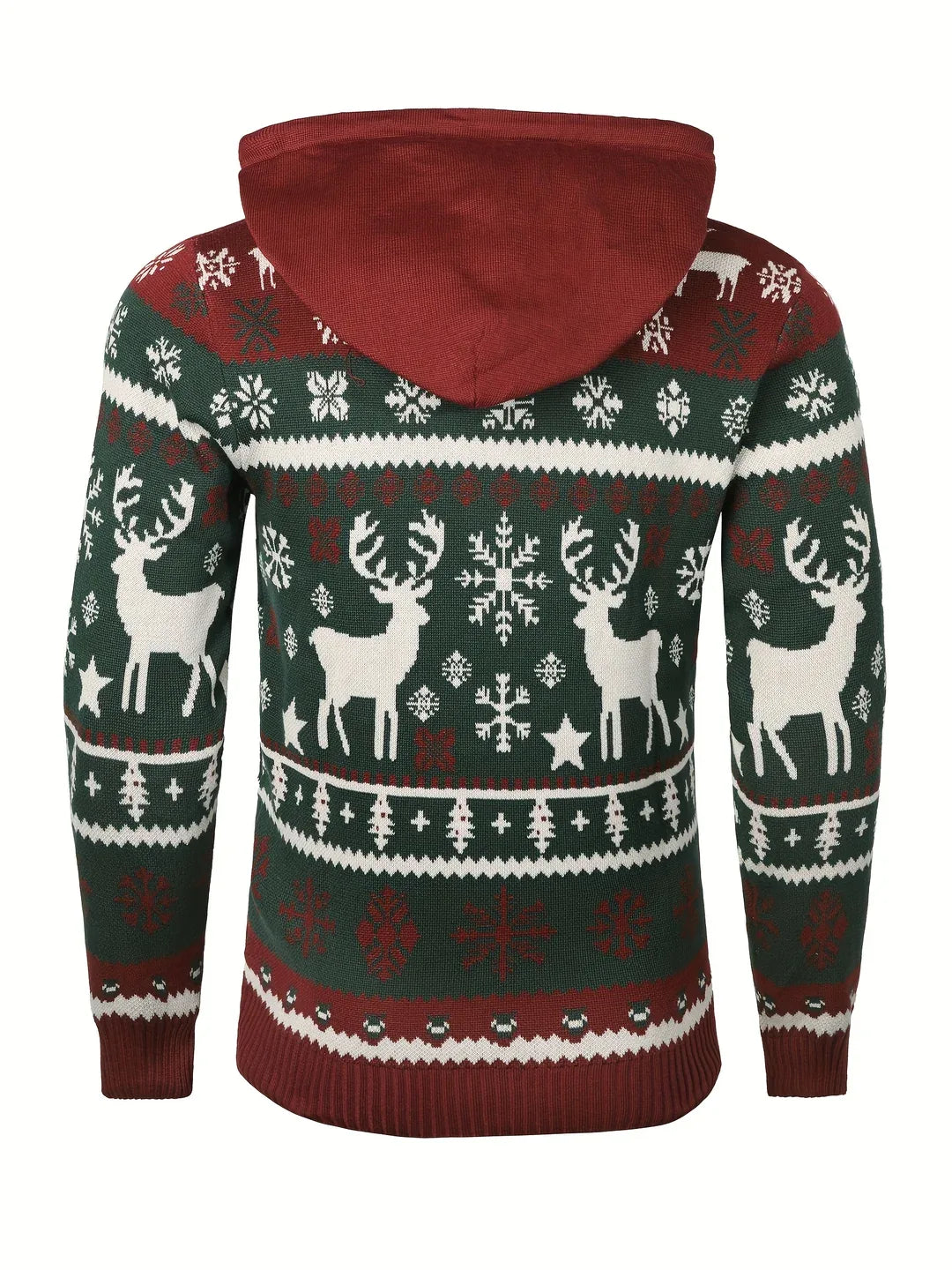 Men’s Reindeer Jacquard Knit Hooded Christmas Sweater