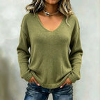 Women's Relaxed Drop Shoulder V-Neck Knit Sweater