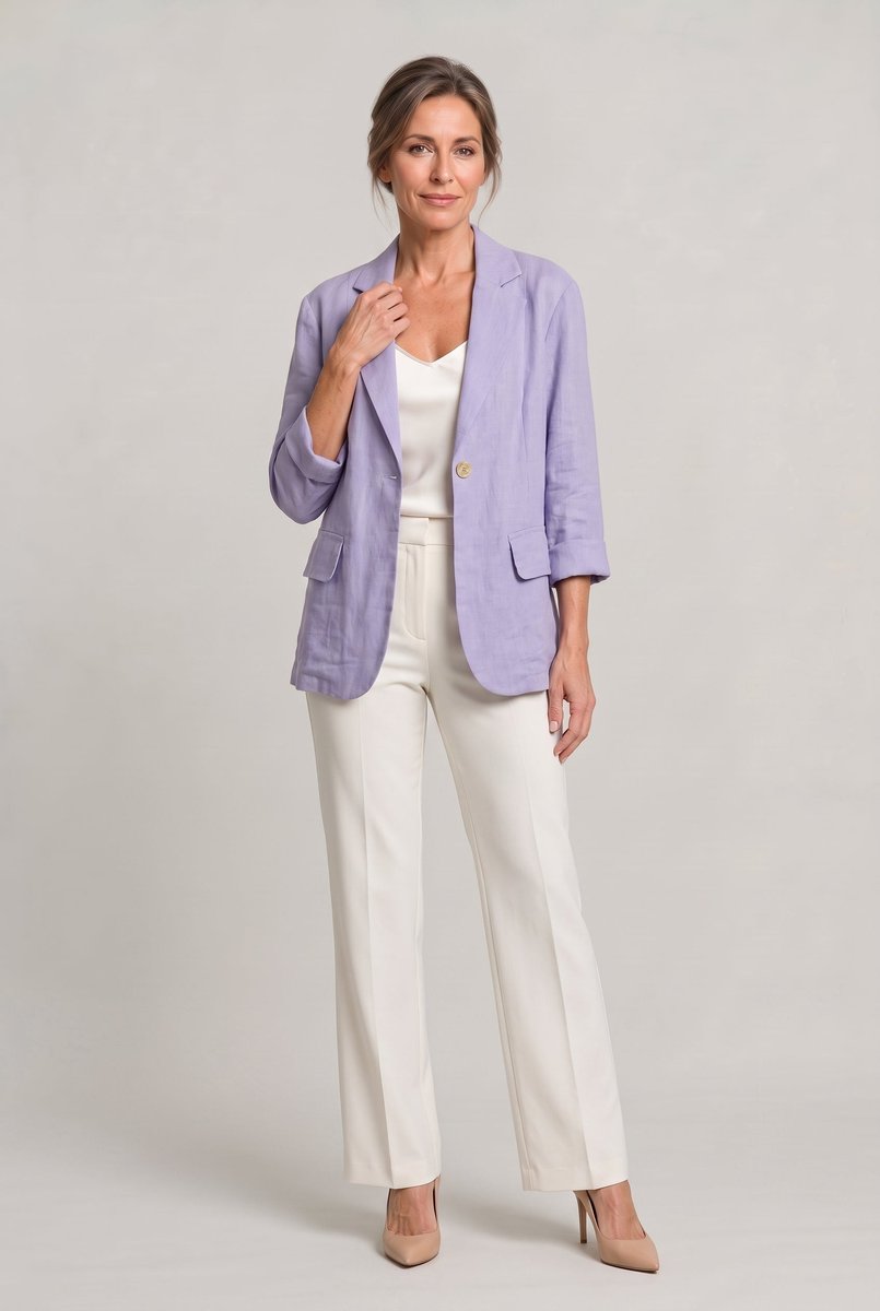 Women's Single Button Notch Collar Linen Blazer