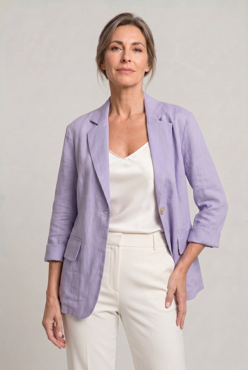 Women's Single Button Notch Collar Linen Blazer