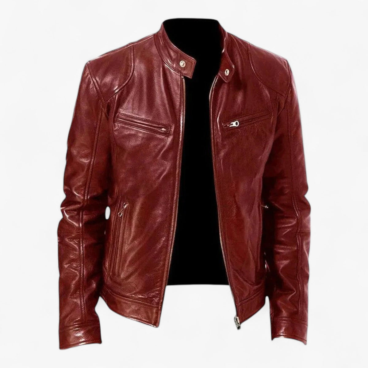 Men's Fitted Faux Leather Moto Style Jacket