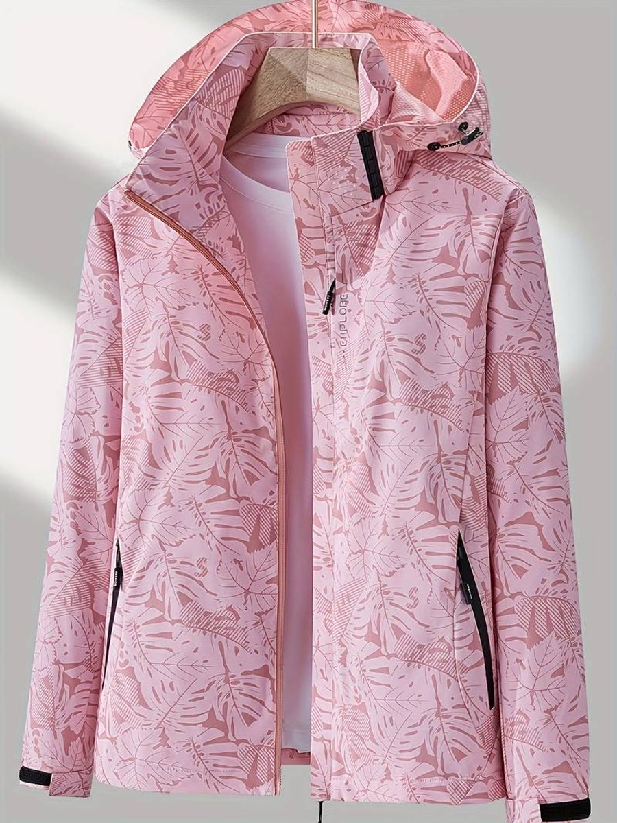 Women's Botanical Print Hooded Windbreaker Jacket