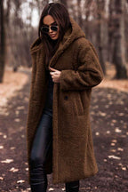 Women's Oversized Teddy Fleece Hooded Longline Coat