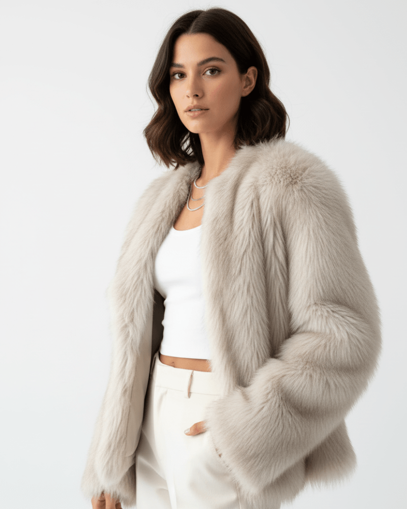 Women's Cropped Open-Front Faux Fur Jacket