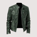 Men's Faux Leather Café Racer Jacket with Zip Pockets