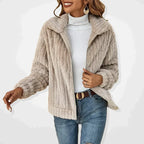 Women’s Ribbed Plush Fleece Zip Jacket