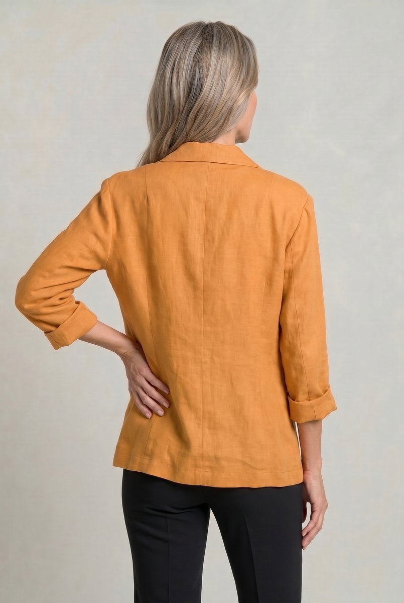 Women's Single Button Notch Collar Linen Blazer