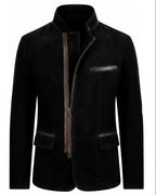 Men's Faux Suede Stand Collar Zip Blazer Jacket