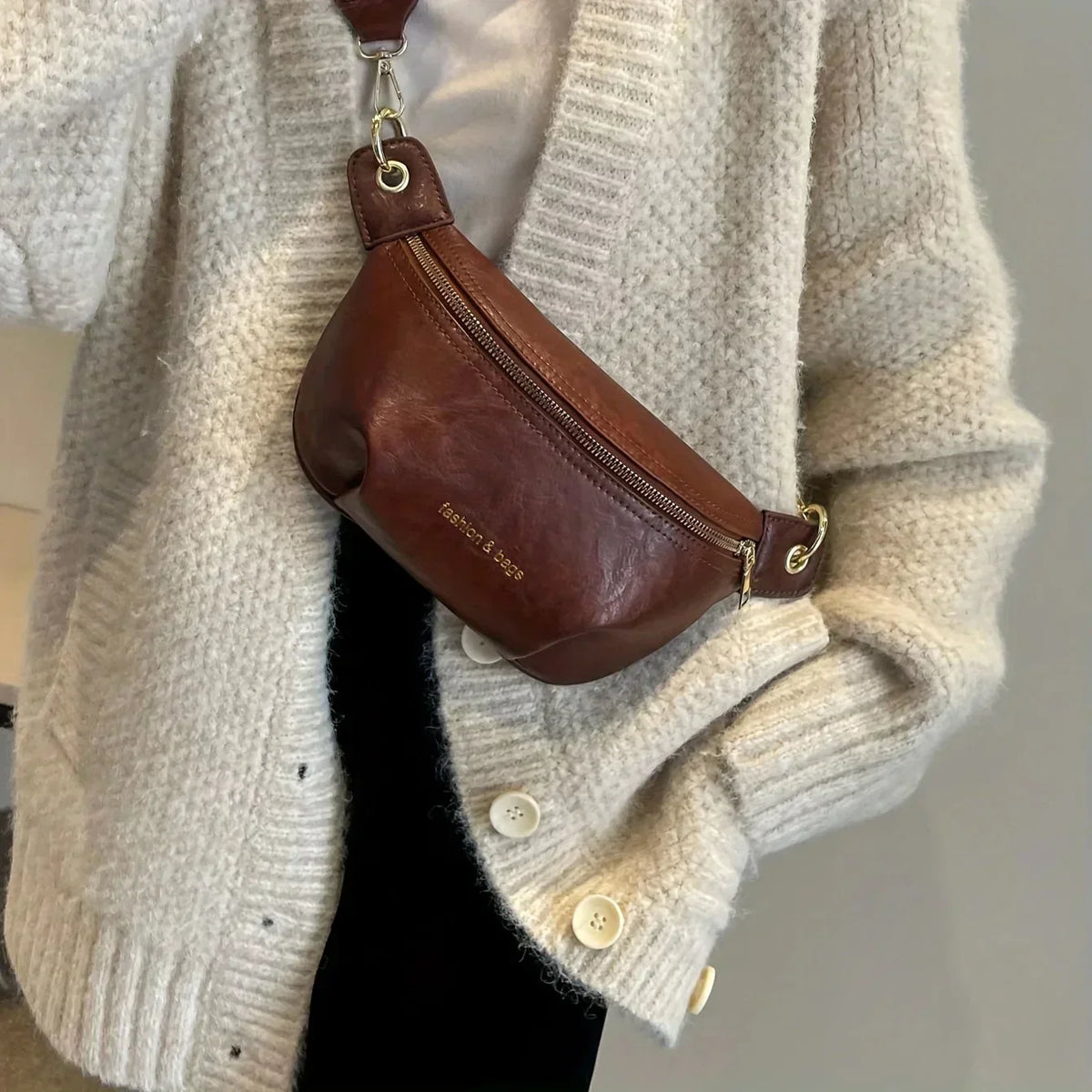 Women's Curved Crossbody Sling Bag with Woven Strap