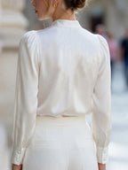 Women's Satin V-Neck Long Sleeve Blouse
