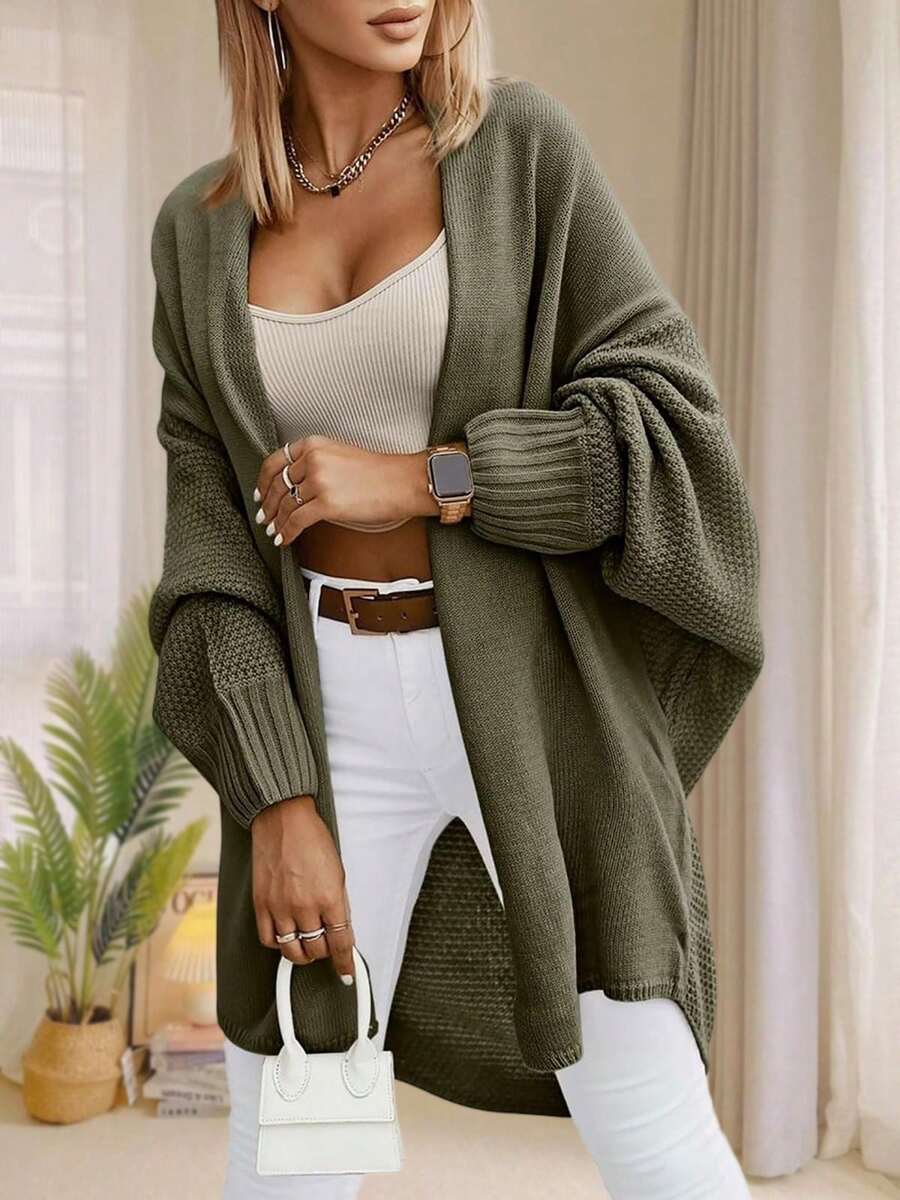 Women's Batwing Sleeve Textured Knit Longline Cardigan