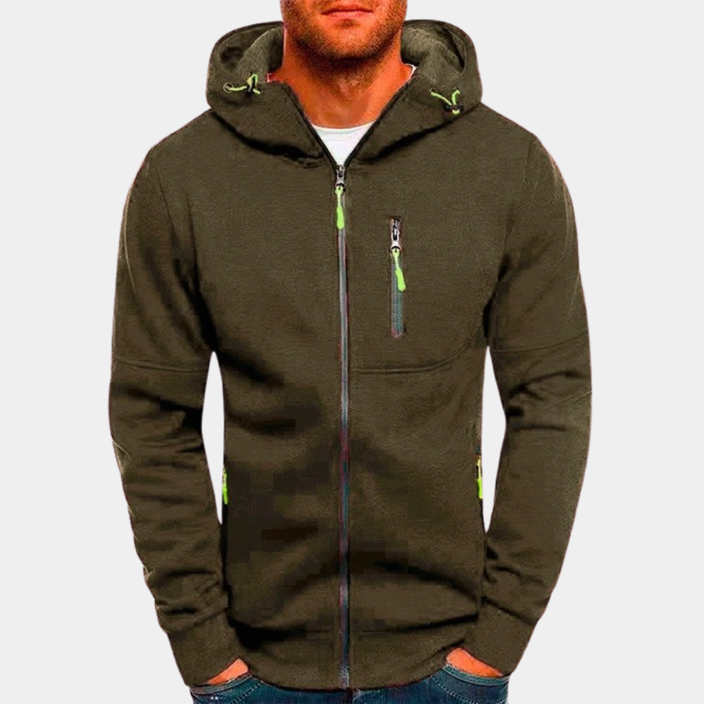 Men's Full-Zip Contrast Hoodie with Chest Pocket Detail