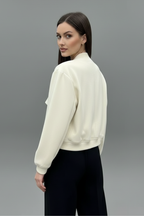 Women's Cropped Snap-Button Bomber Jacket with Flap Pockets