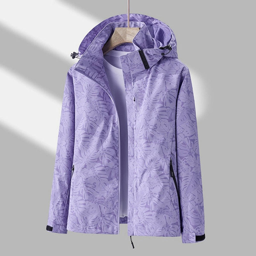 Women's Botanical Print Hooded Windbreaker Jacket