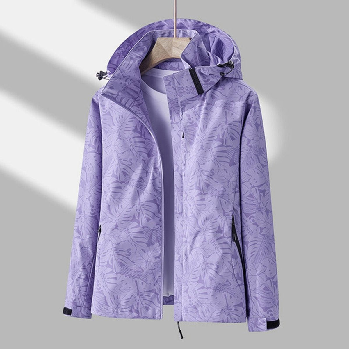 Women's Botanical Print Hooded Windbreaker Jacket