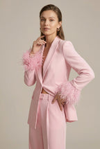 Women's Feather Cuff Blazer and Trouser Suit Set