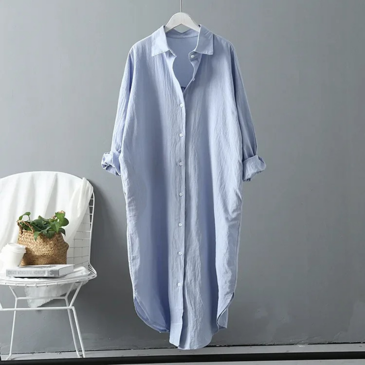 Women's Oversized Button-Front Long Shirt Dress