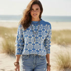 Women’s Floral Jacquard Knit Cropped Mock Neck Sweater