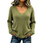 Women's Relaxed Drop Shoulder V-Neck Knit Sweater