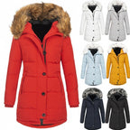 Women's Quilted Parka Coat with Faux Fur Trim Hood