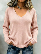 Women's Relaxed Drop Shoulder V-Neck Knit Sweater