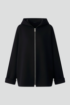 Women's Oversized Hooded Zip-Up Jacket with Turn-Up Cuffs