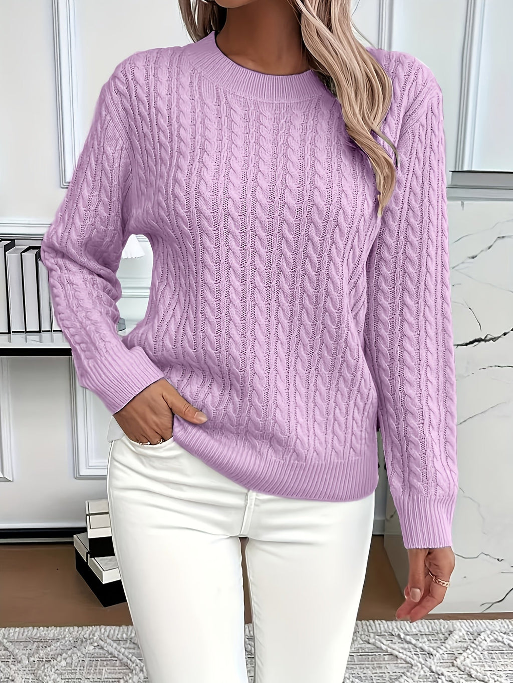 Women’s Classic Cable Knit Mock Neck Sweater