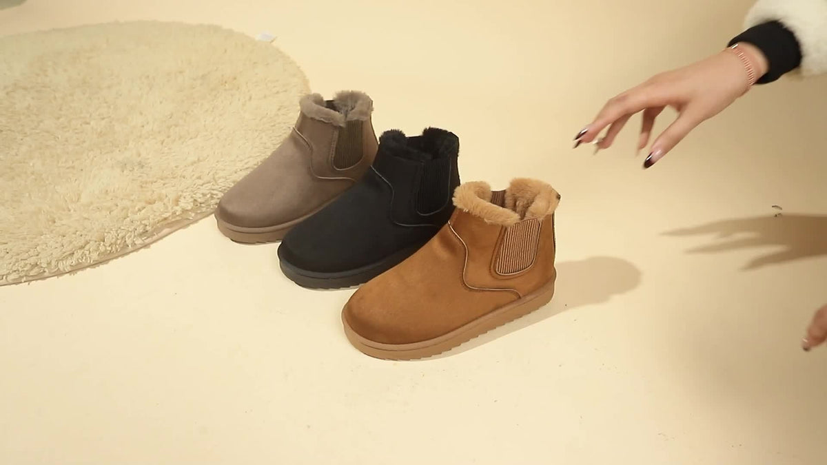 Women's Fur Trim Slip-On Chelsea Ankle Boots