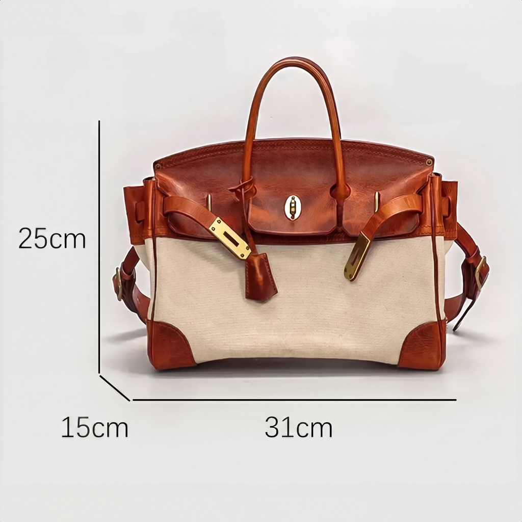 Women's Two-Tone Canvas Turn-Lock Top Handle Bag
