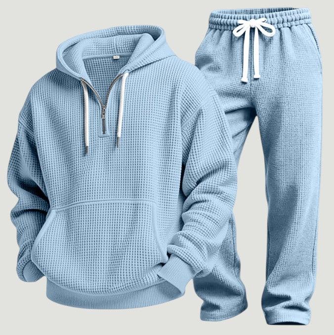 Men's Waffle Knit Quarter-Zip Hoodie Set