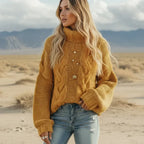Women’s Chunky Cable Knit Cropped Turtleneck Sweater
