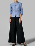 Women's Stand Collar V-Neck Button-Front Blouse