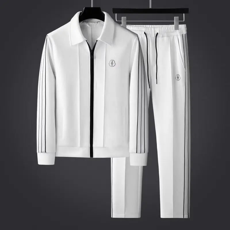 Men's Full-Zip Collared Tracksuit with Side Stripe Detail