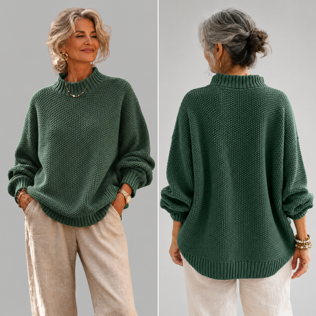 Women’s Oversized Waffle Knit Mock Neck Sweater