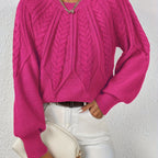 Women’s Cable Knit Raglan Sleeve Crew Neck Sweater