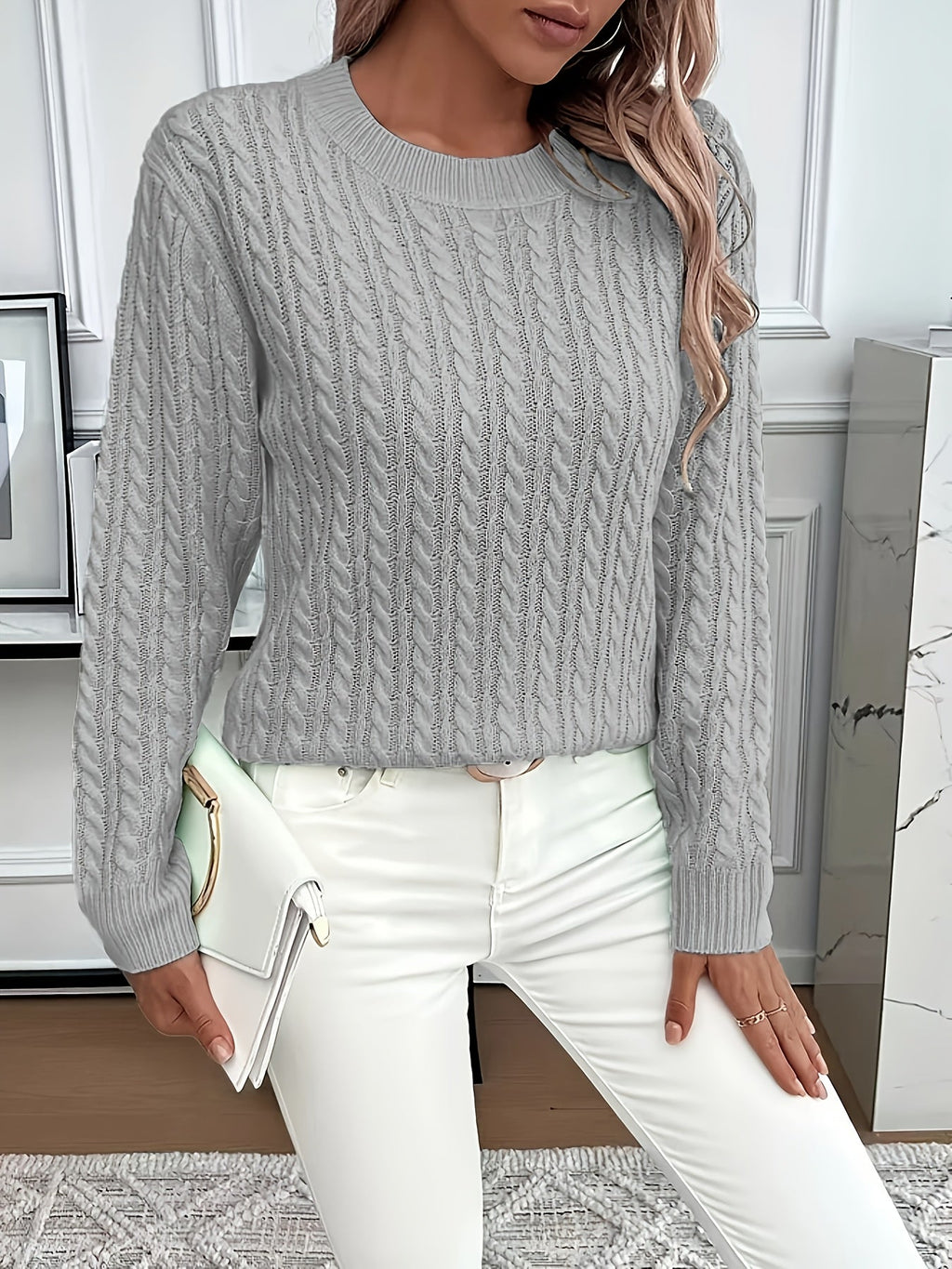 Women’s Classic Cable Knit Mock Neck Sweater