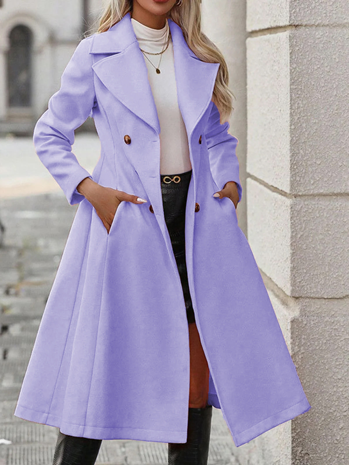 Women's Tailored Double-Breasted Maxi Coat with Wide Lapels