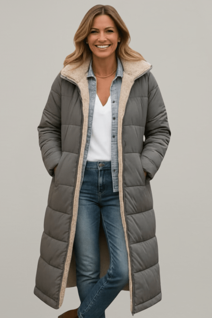 Women's Sherpa Lined Longline Quilted Puffer Coat