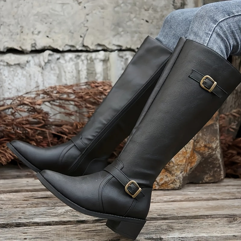 Women's Buckle Strap Knee High Riding Boots