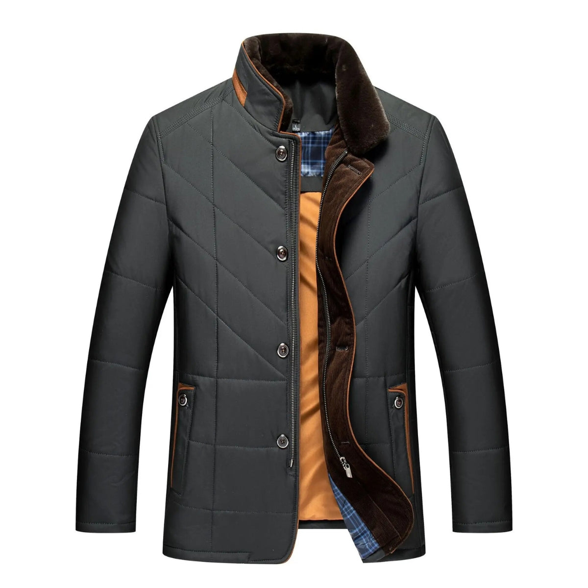 Men's Fur Collar Quilted Padded Winter Jacket