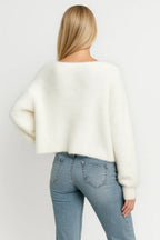 Women's Fuzzy Knit Pearl Trim Cardigan
