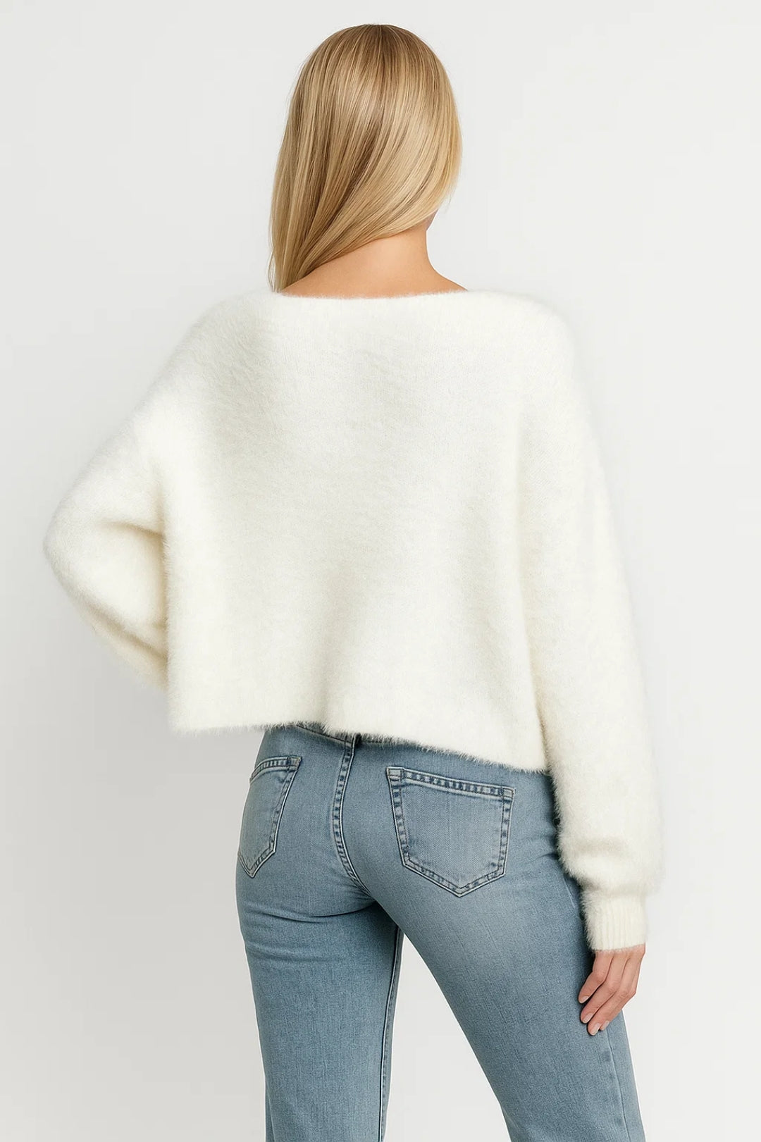 Women's Fuzzy Knit Pearl Trim Cardigan