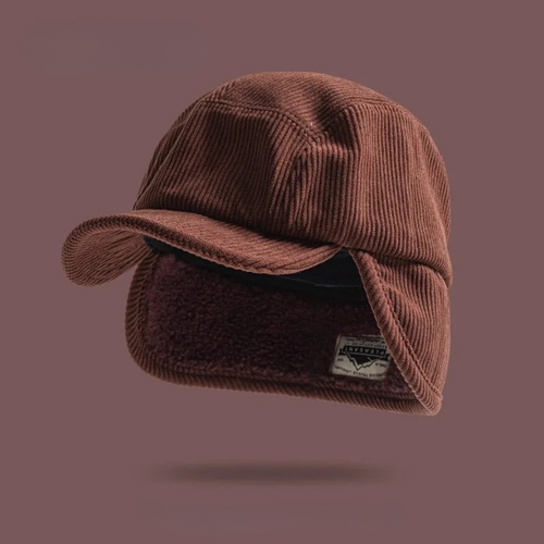 Men's Corduroy Fleece Lined Ear Flap Winter Cap