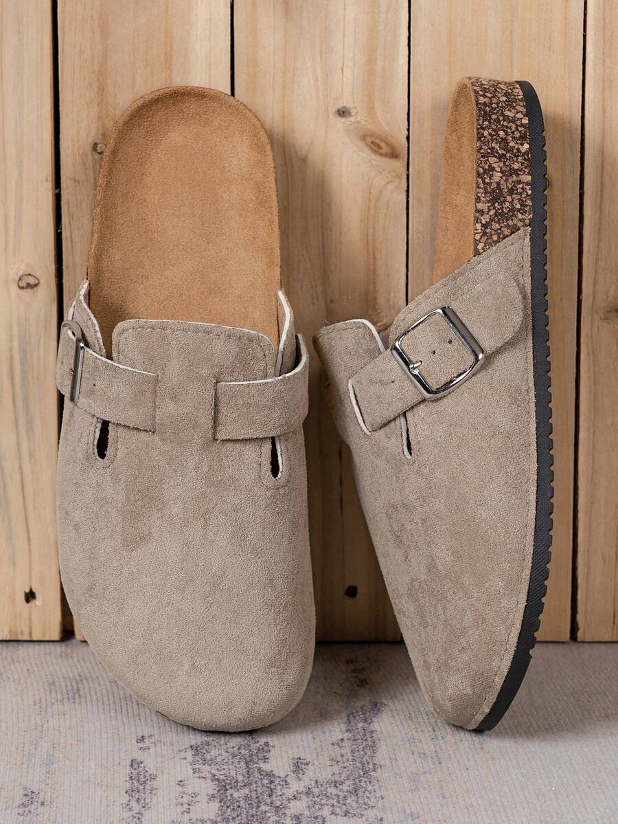 Men's Faux Suede Buckle Clogs