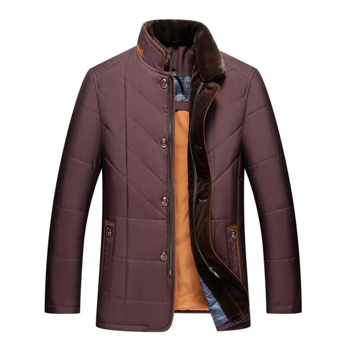 Men's Fur Collar Quilted Padded Winter Jacket