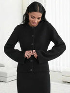 Women's Round Neck Button-Front Knit Jacket