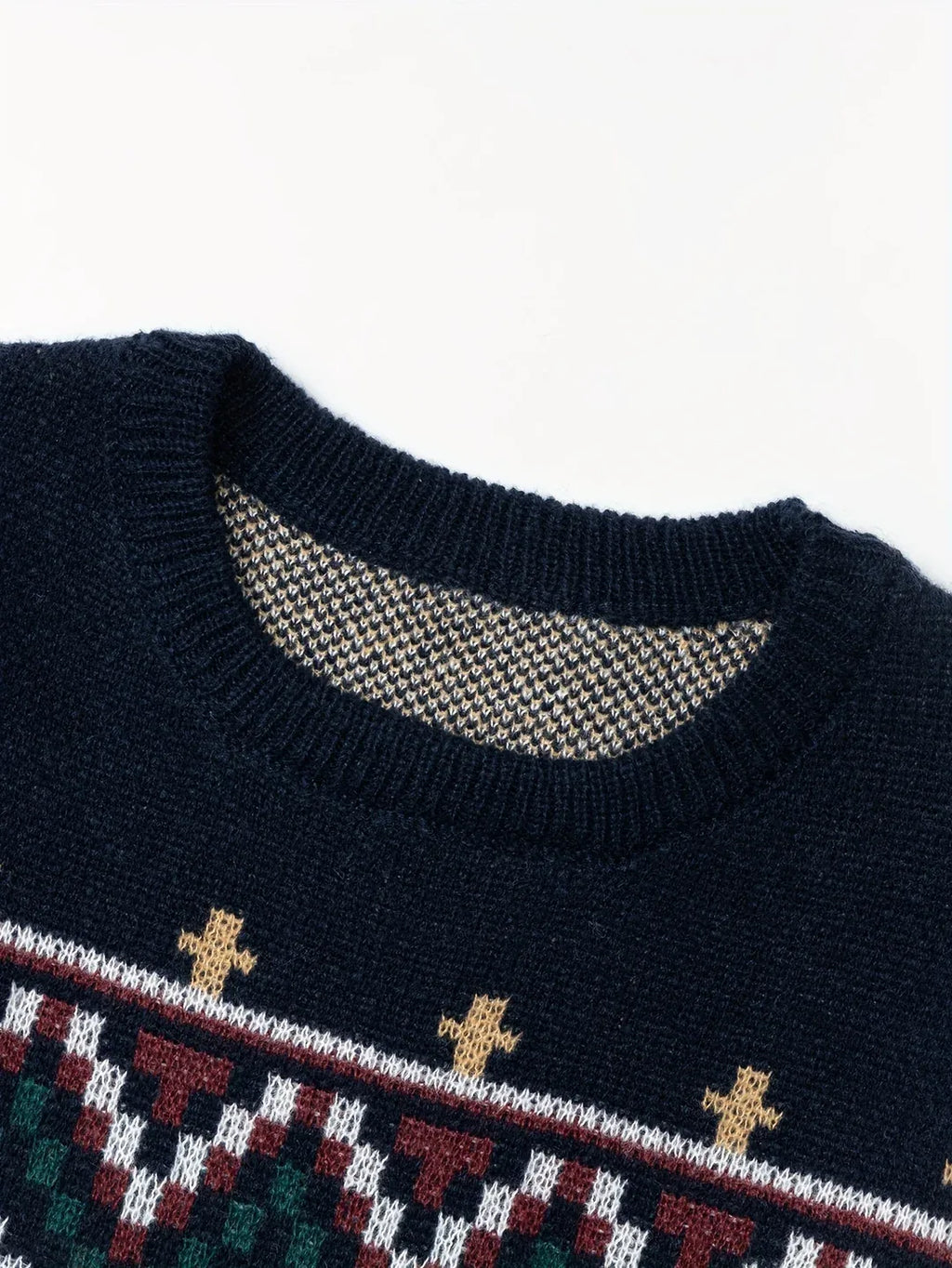 Men’s Fair Isle Jacquard Knit Crew Neck Sweater