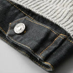 Men's Ribbed Knit Cardigan Jacket with Denim Trim