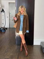 Women's Oversized Notch Collar Suede-Look Blazer
