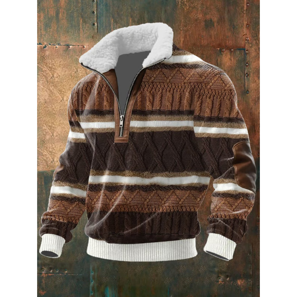 Men's Sherpa Collar Quarter-Zip Knit Sweater with Elbow Patches